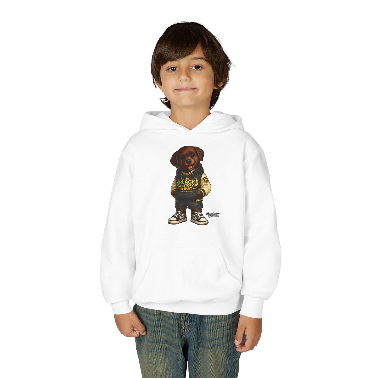 Youth Hoodie — 'Black History Kid' Puppy Graphic Sweatshirt