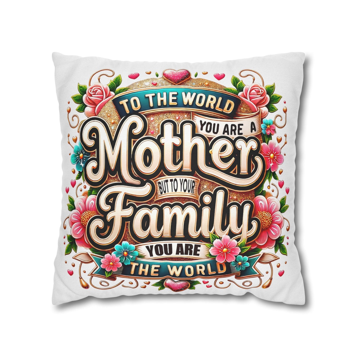 Mother You Are My World Decorative Pillowcase — Floral Mother's Day Accent