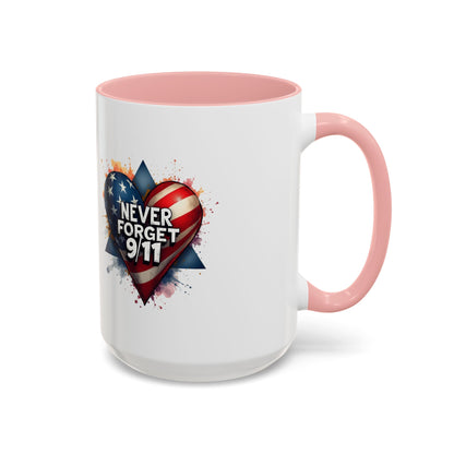 Never Forget 9/11 Heart Accent Coffee Mug – Patriotic Memorial 11/15oz