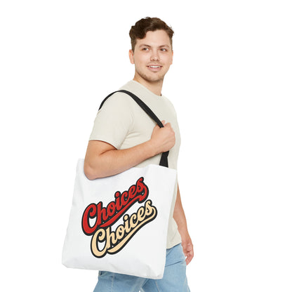 Choices Retro Script Tote Bag — Vintage Two-Tone Typography Canvas Tote