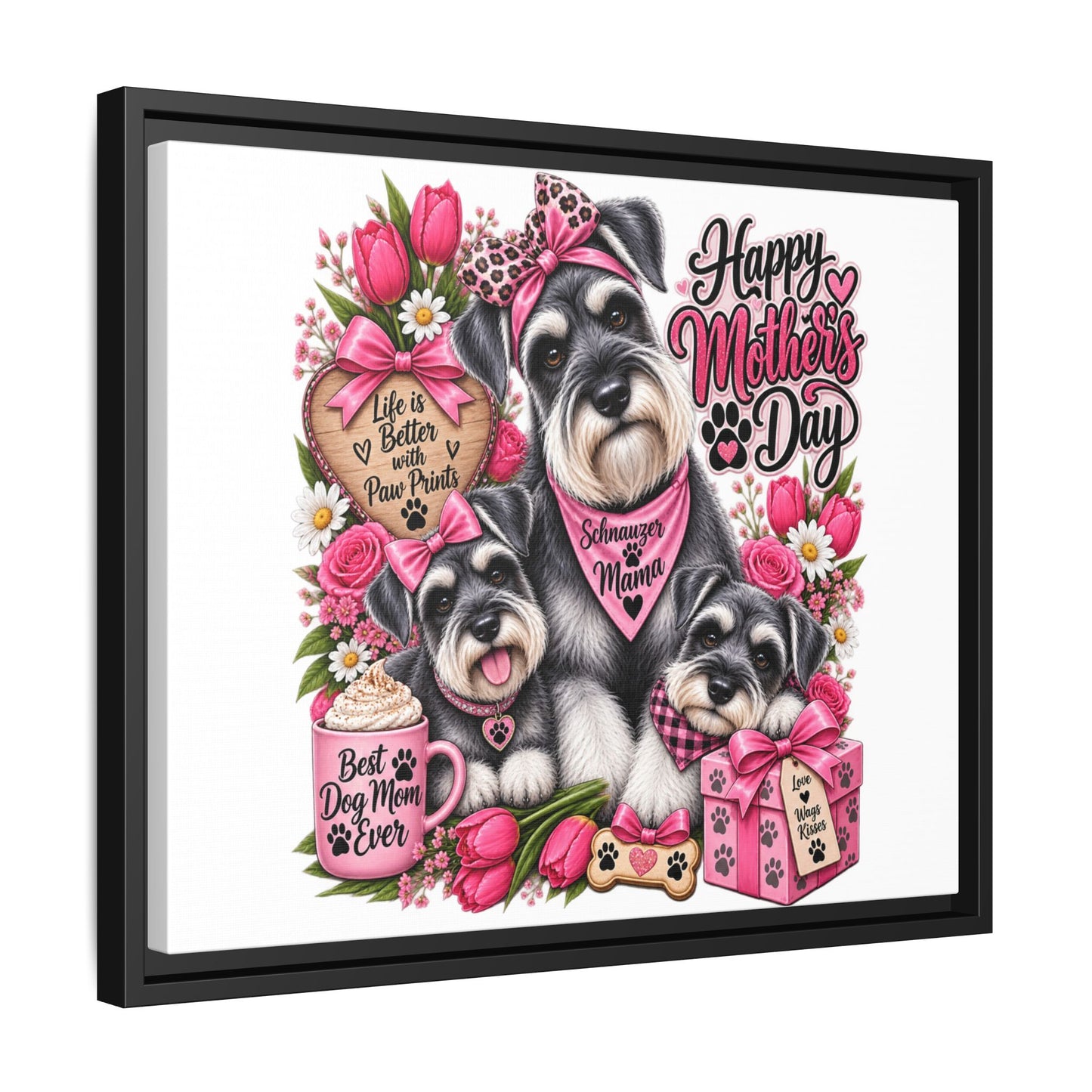 Happy Mother’s Day Schnauzer Canvas — Framed Matte Wall Art