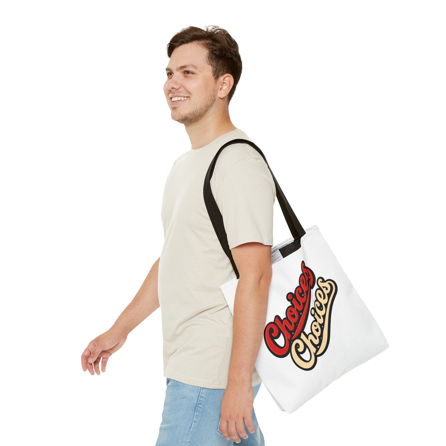 Choices Retro Script Tote Bag — Vintage Two-Tone Typography Canvas Tote
