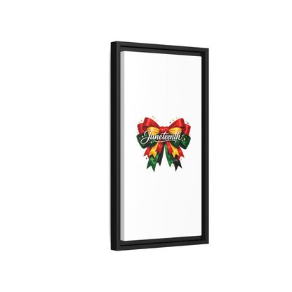 Juneteenth Framed Canvas Print – Festive Red, Green & Gold Ribbon Wall Art