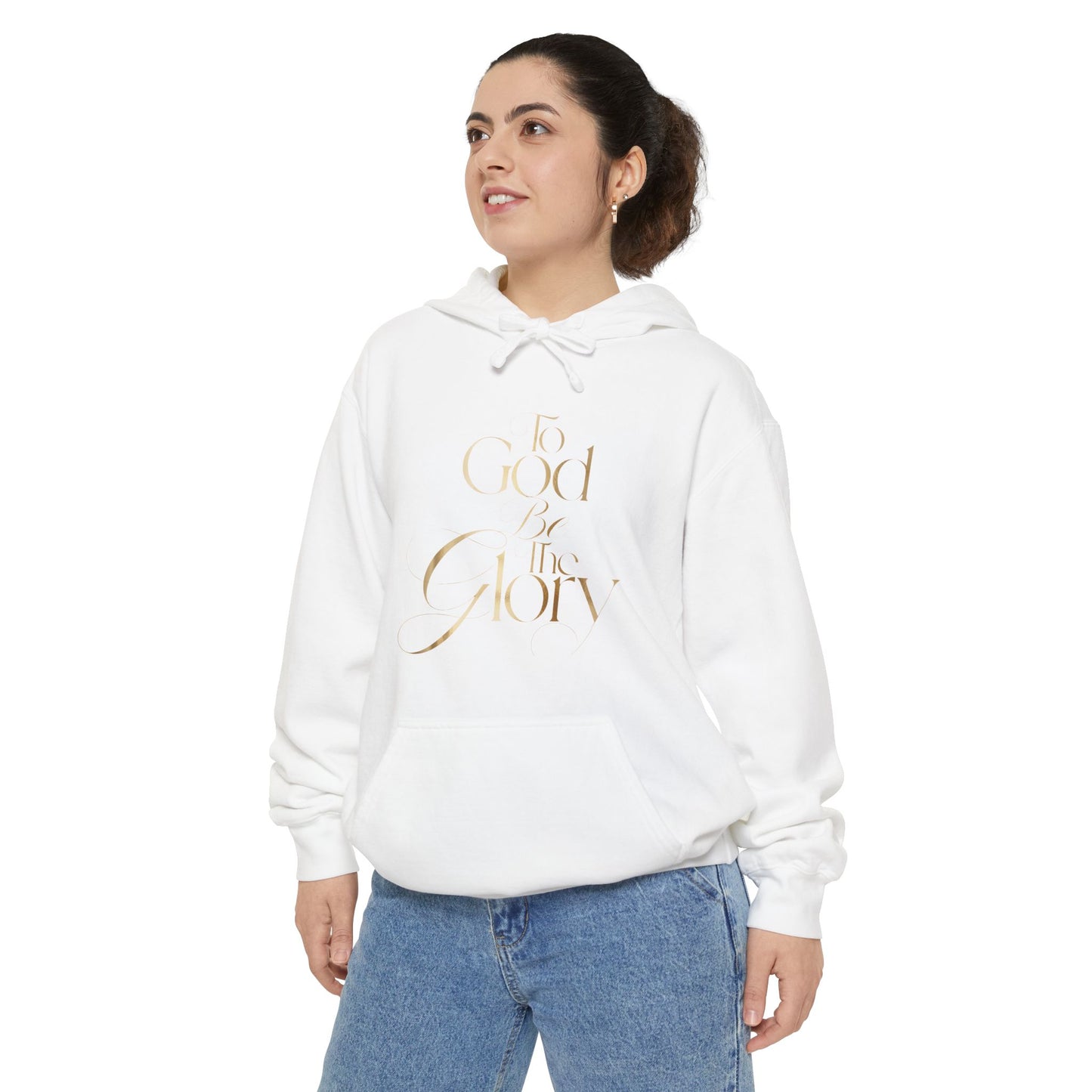 Hoodie — "For Good and For Glory" Gold Script Religious Pullover
