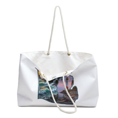 Michigan Lighthouse Weekender Bag — Scenic Great Lakes Travel Tote