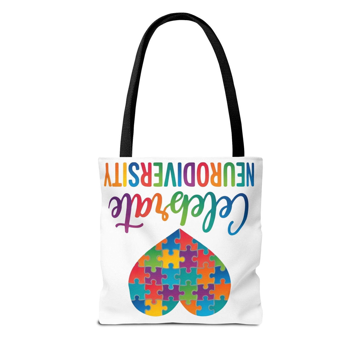 Celebrate Neurodiversity Tote Bag – Rainbow Puzzle Heart Awareness Tote