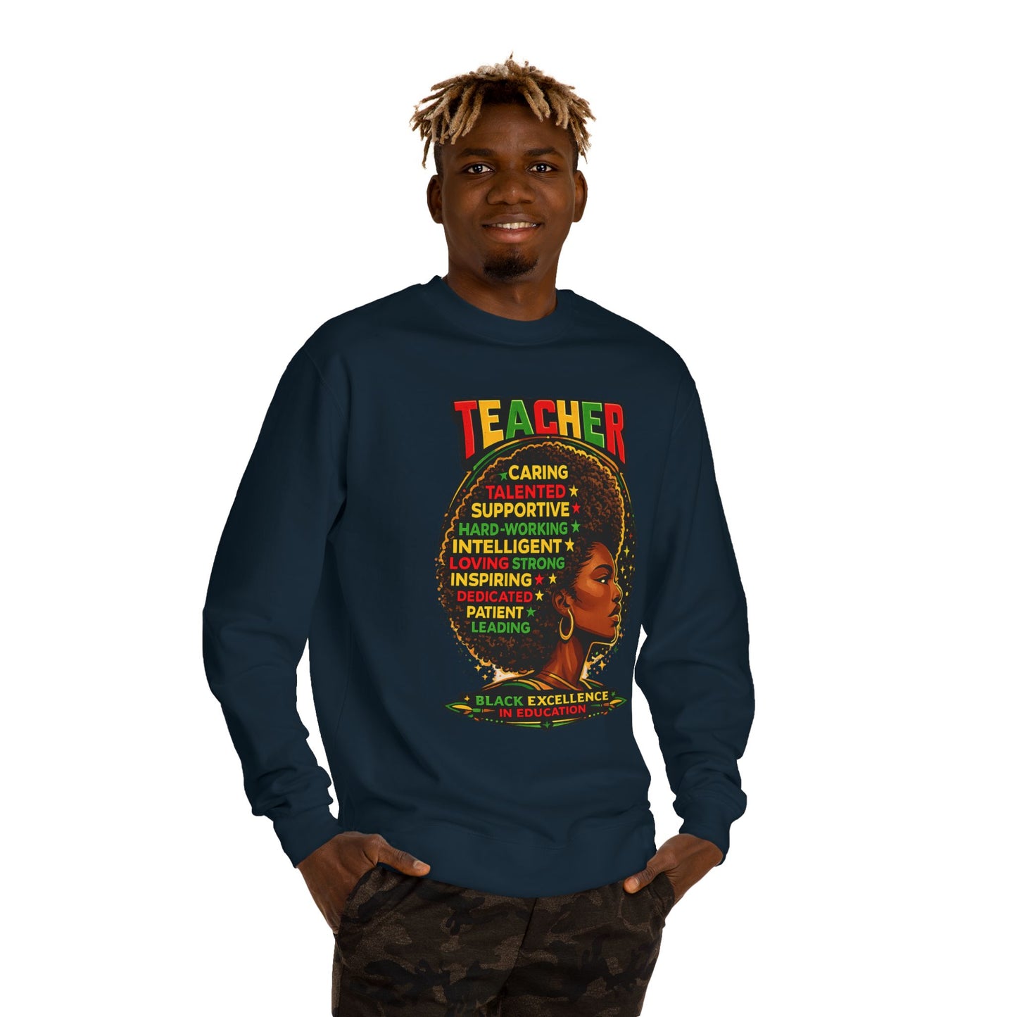 Teacher Afro Portrait Sweatshirt — Black Excellence Educator Crewneck