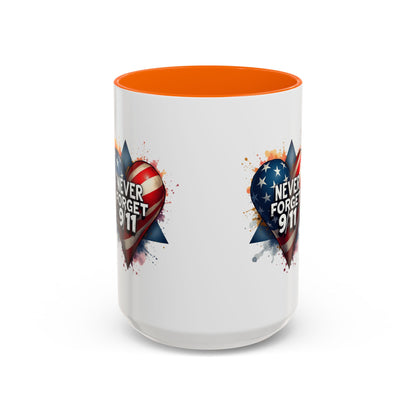 Never Forget 9/11 Heart Accent Coffee Mug – Patriotic Memorial 11/15oz