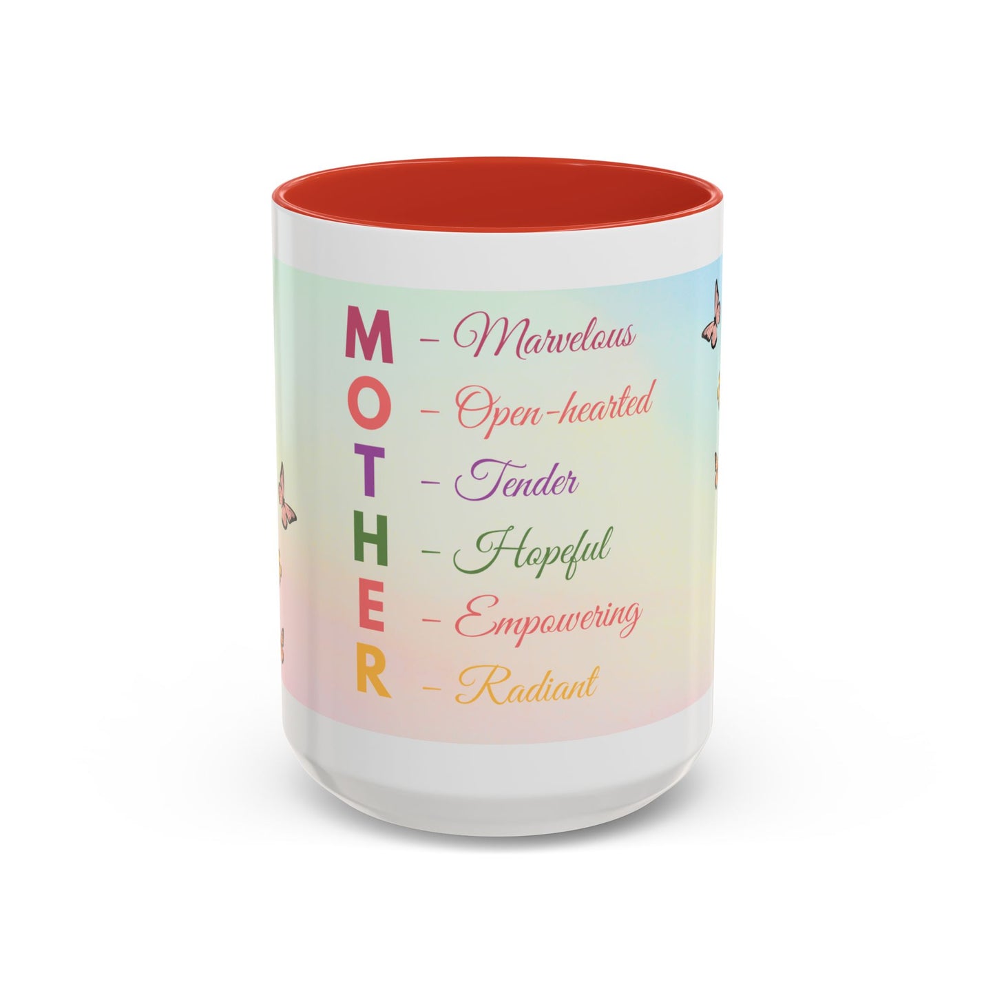 Mother Acronym Coffee Mug — Pastel Butterflies Mother Definition Gift (11/15oz)