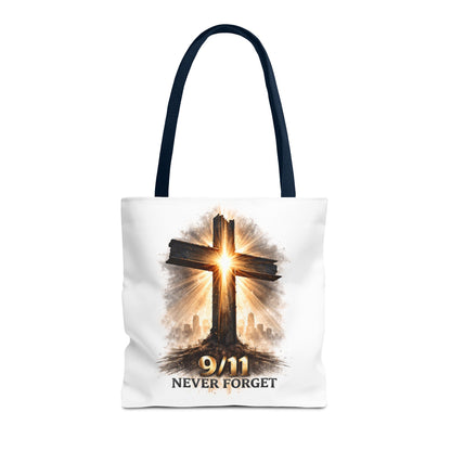 9/11 Never Forget Cross Memorial Tote Bag — Patriotic Remembrance Shopper