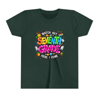 Seventh Grade Kids T-Shirt – “Watch Out Seventh Grade Here I Come” Back-to-School Tee