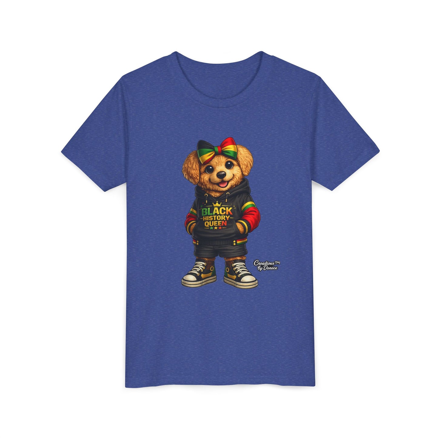 Youth Tee — Black History Queen Bear Graphic T-Shirt