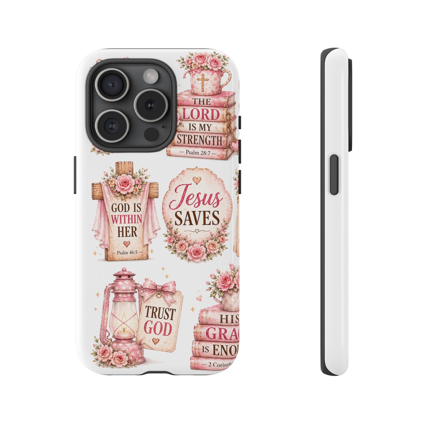 Christian Phone Case — Jesus Saves Floral Tough Case with 'God Is Within Her' & 'Trust God' Design
