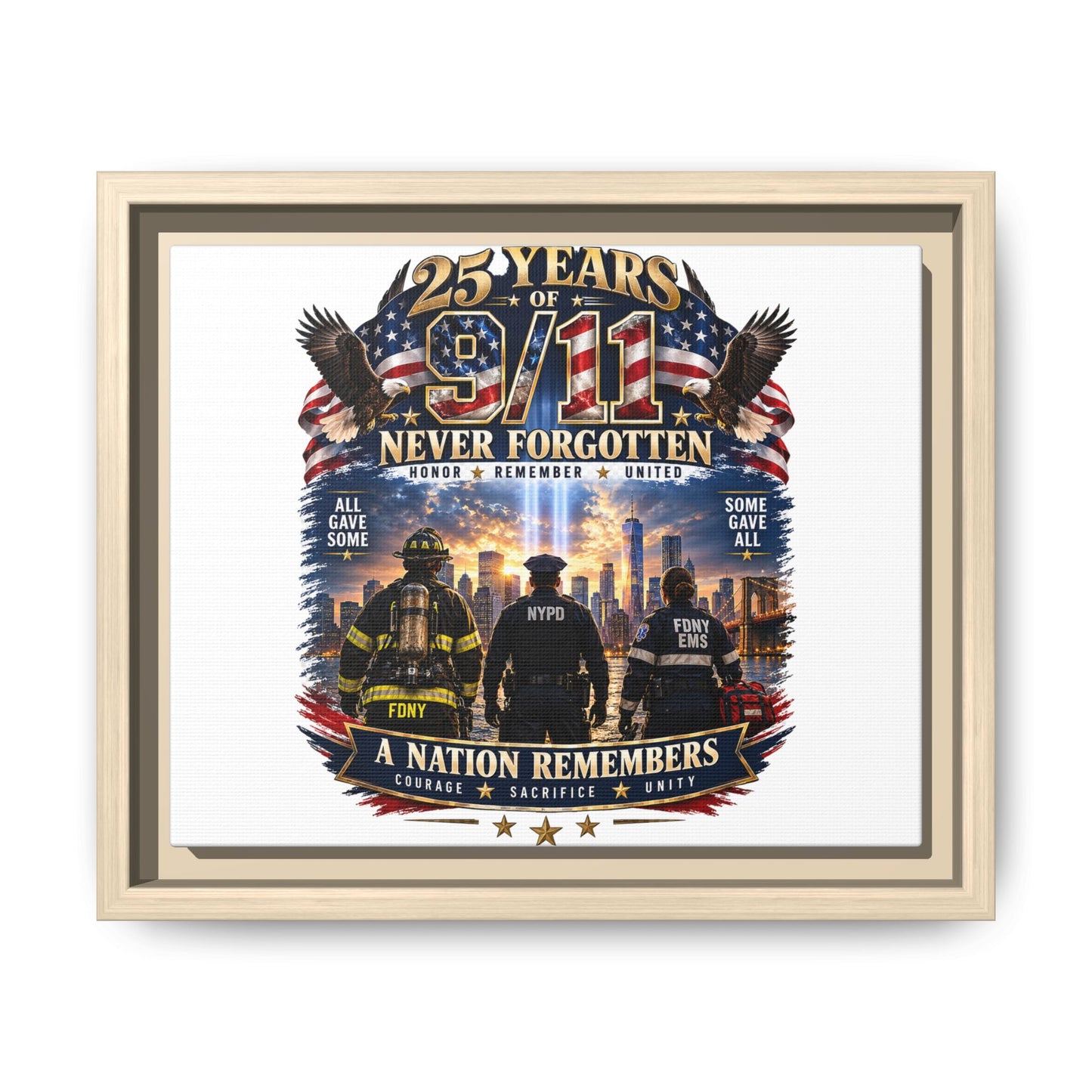 25 Years of 9/11 Never Forgotten Matte Canvas Print — Tribute Framed Wall Art