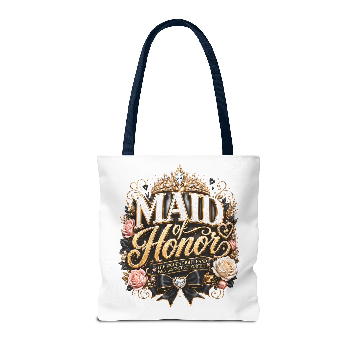 Maid of Honor Tote Bag — Elegant Bridal Party Gift with Gold Crown Floral Design