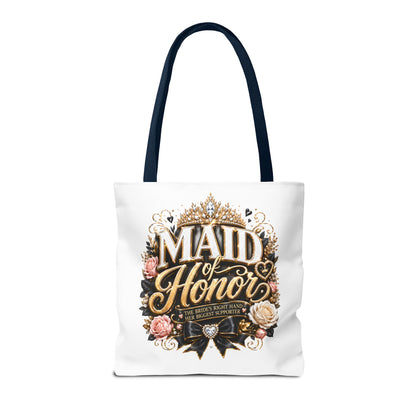 Maid of Honor Tote Bag — Elegant Bridal Party Gift with Gold Crown Floral Design
