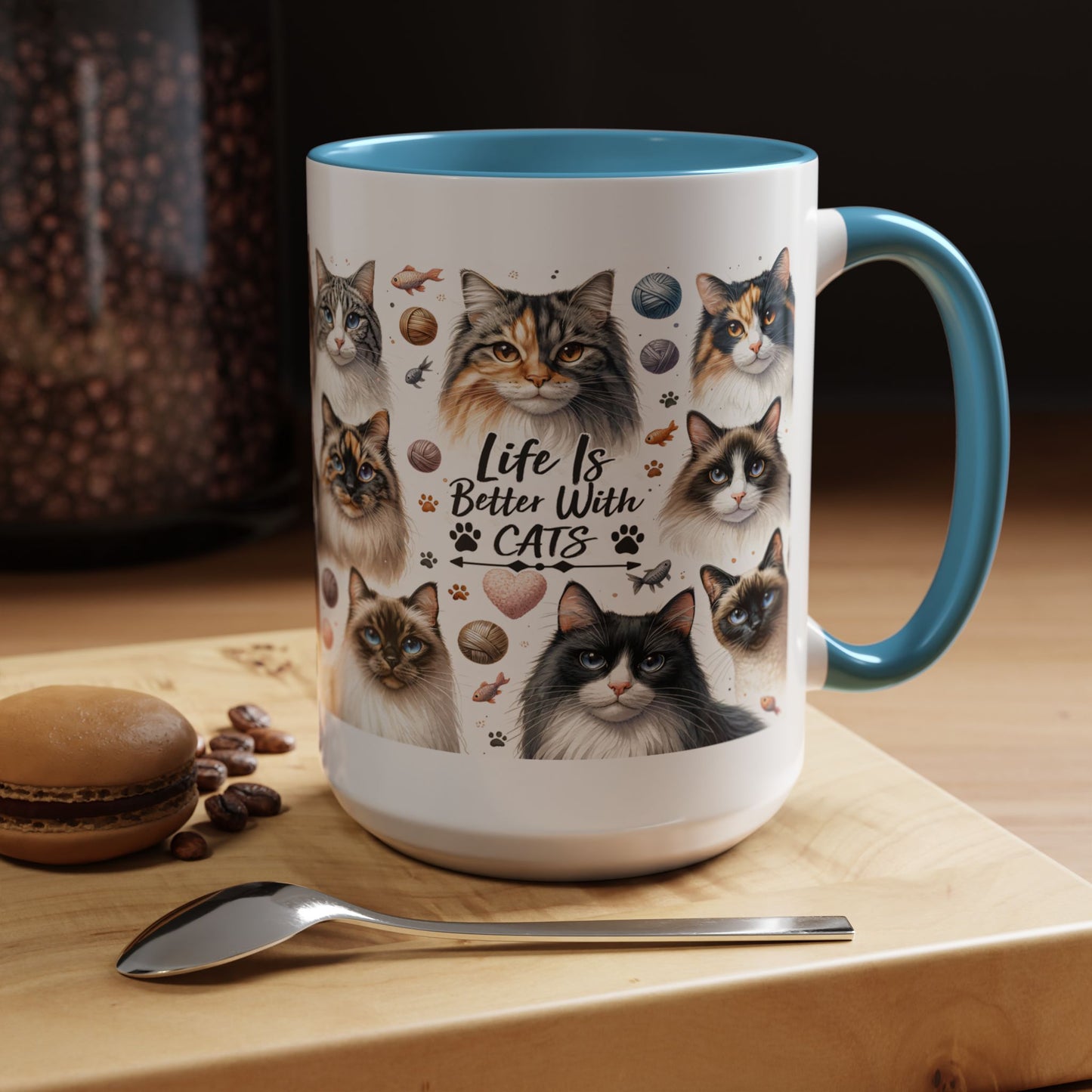 Life Is Better With Cats Accent Coffee Mug — Cat Lover Ceramic Mug (11/15oz)