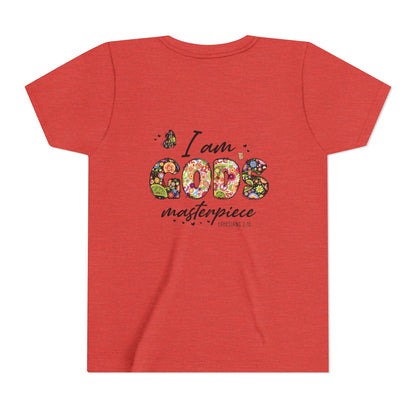 I Am God’s Masterpiece Youth Tee — Floral Christian Inspirational Shirt