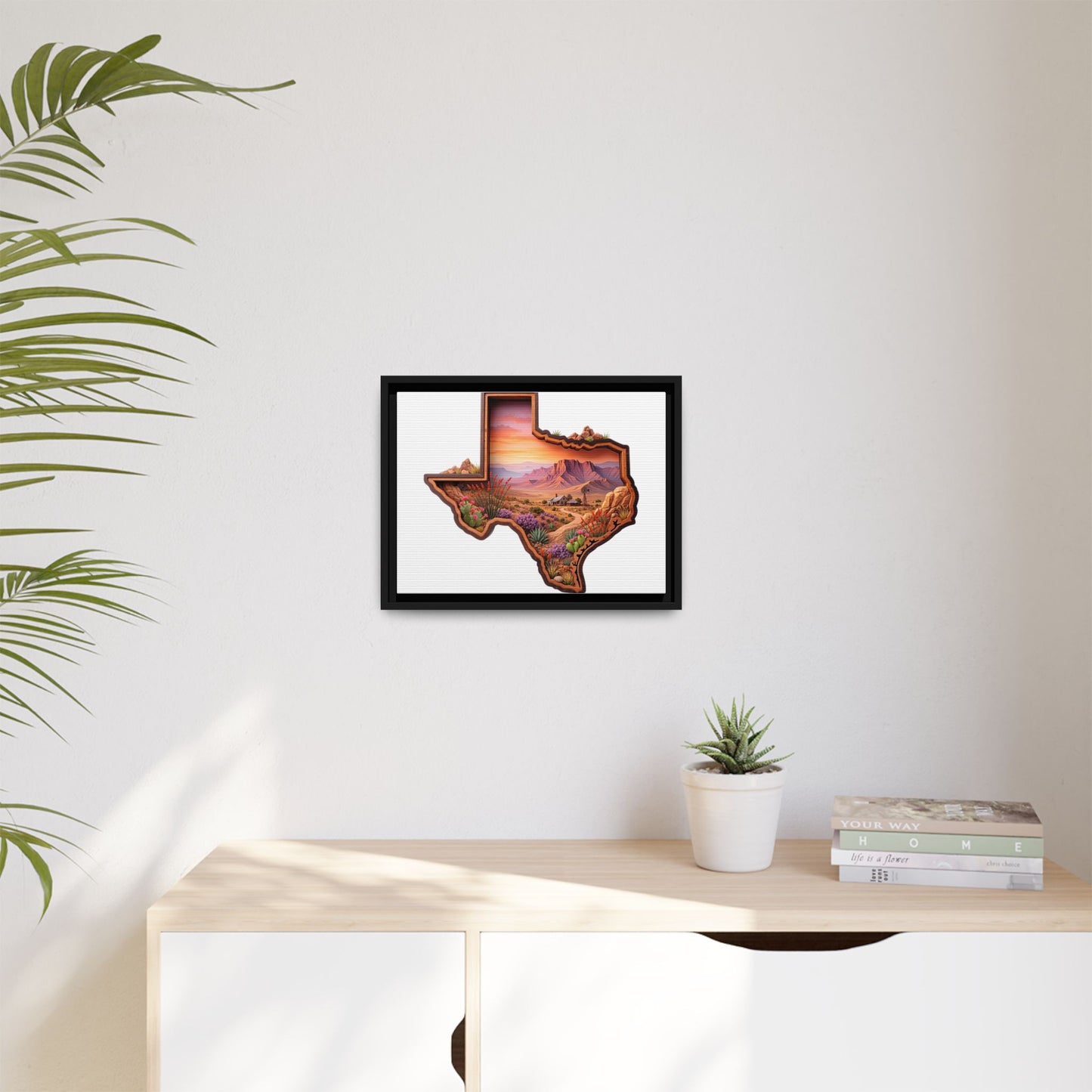 Framed Texas Landscape Matte Canvas — Desert Sunset State Art Print
