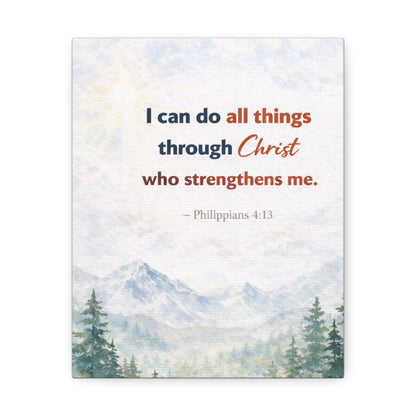 Philippians 4:13 Mountain Canvas – "I Can Do All Things Through Christ" Inspirational Wall Art