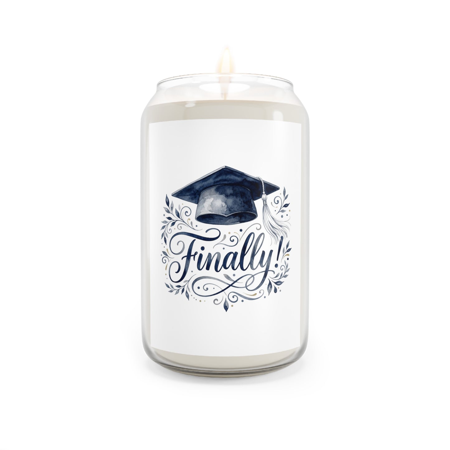 Graduation Soy Candle 13.75oz — 'Finally!' Cap & Script Celebration Scented Candle