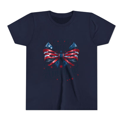 Youth Tee — "God Bless America" Patriotic Bow T-Shirt (4th of July, Memorial Day)