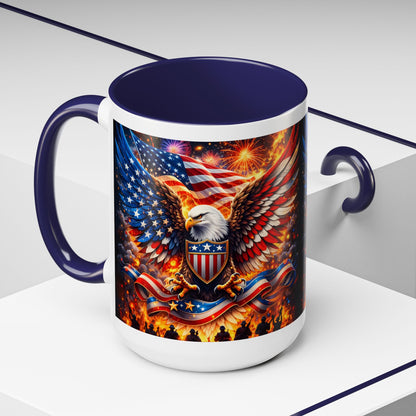 Patriotic Eagle Coffee Mug — American Flag Bald Eagle Accent Mug (11/15oz)