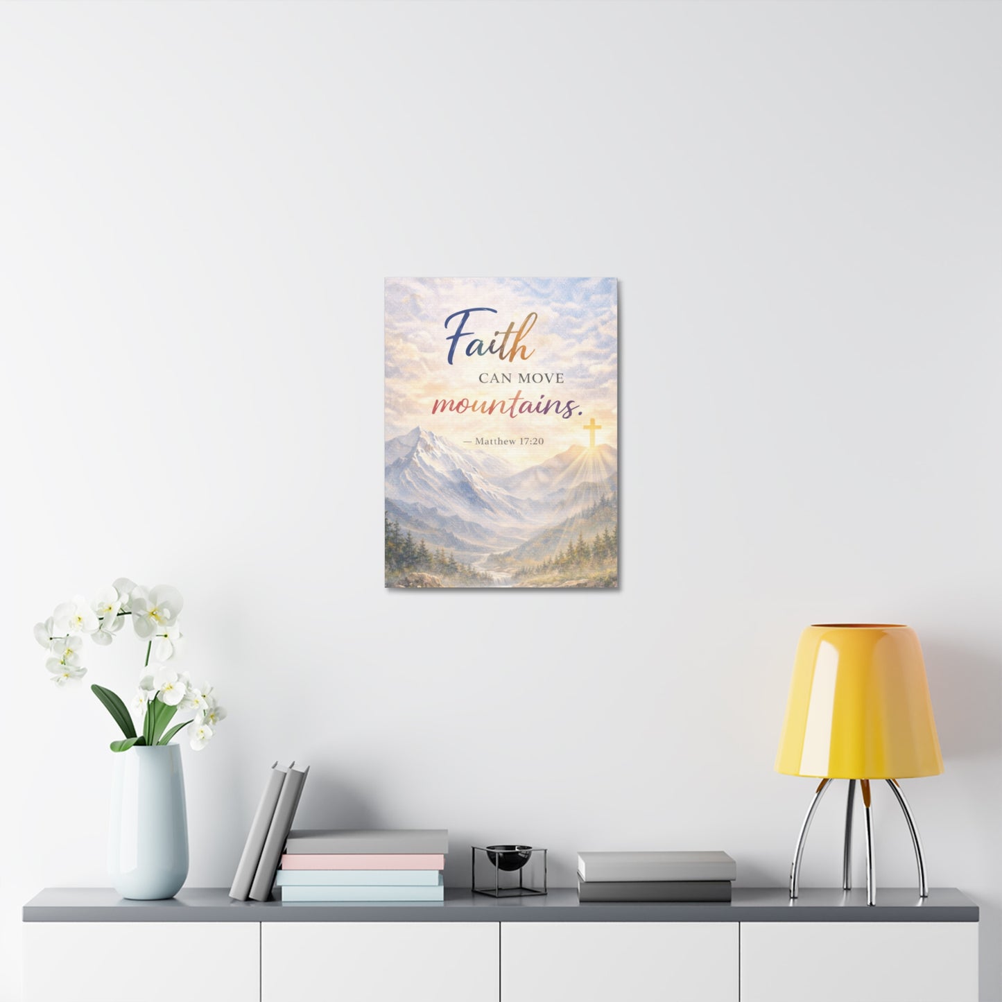 Faith Can Move Mountains Stretched Canvas – Matthew 17:20 Inspirational Wall Art