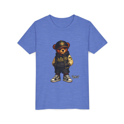 Youth Tee — Streetwear Teddy Bear Graphic (Black Varsity)