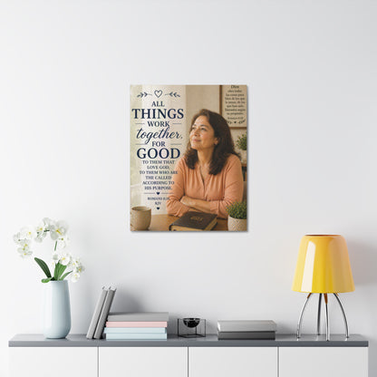 All Things Work Together for Good Canvas Wall Art — Romans 8:28 Christian Faith Print