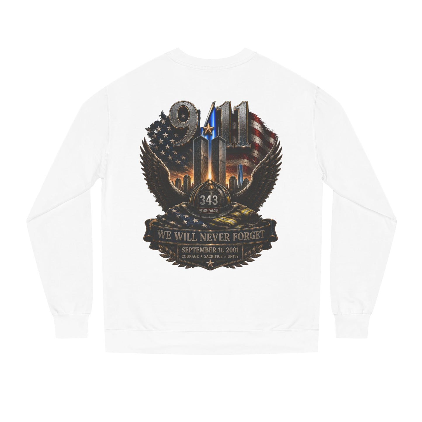 9/11 We Will Never Forget Crewneck Sweatshirt – Memorial Tribute