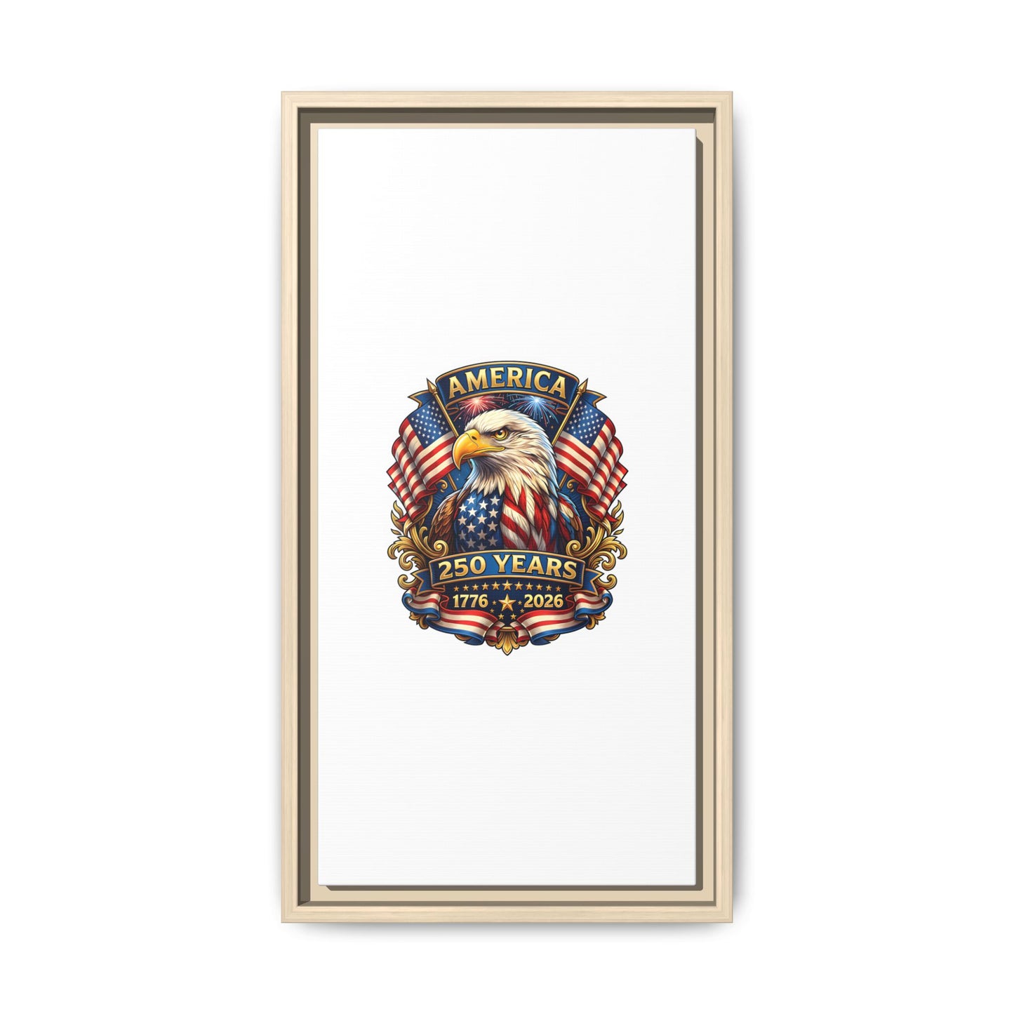 America 250th Anniversary Framed Canvas — Patriotic Bald Eagle Wall Art