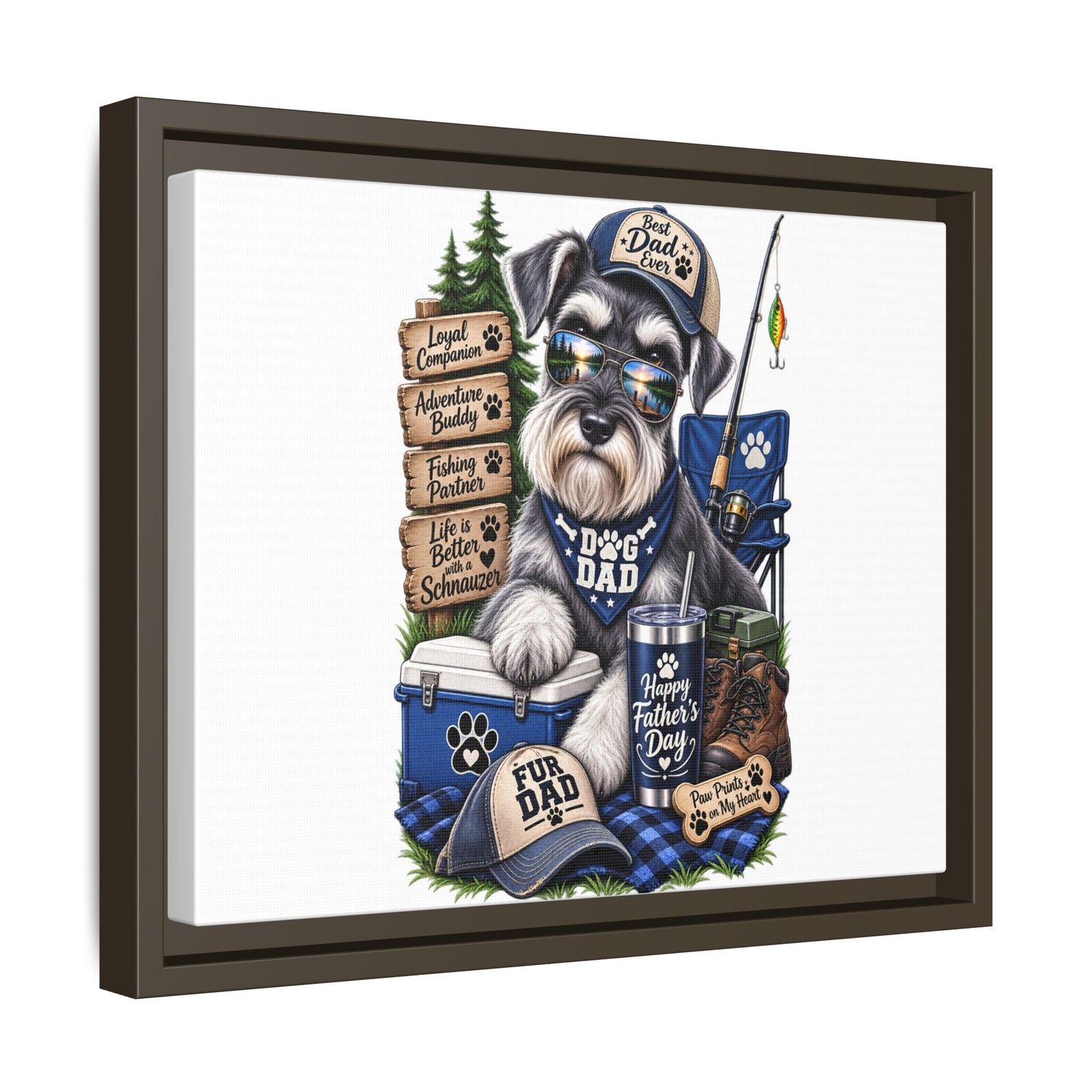 Dog Dad Schnauzer Father's Day Framed Canvas Wall Art — Fishing & Camping Pet Gift