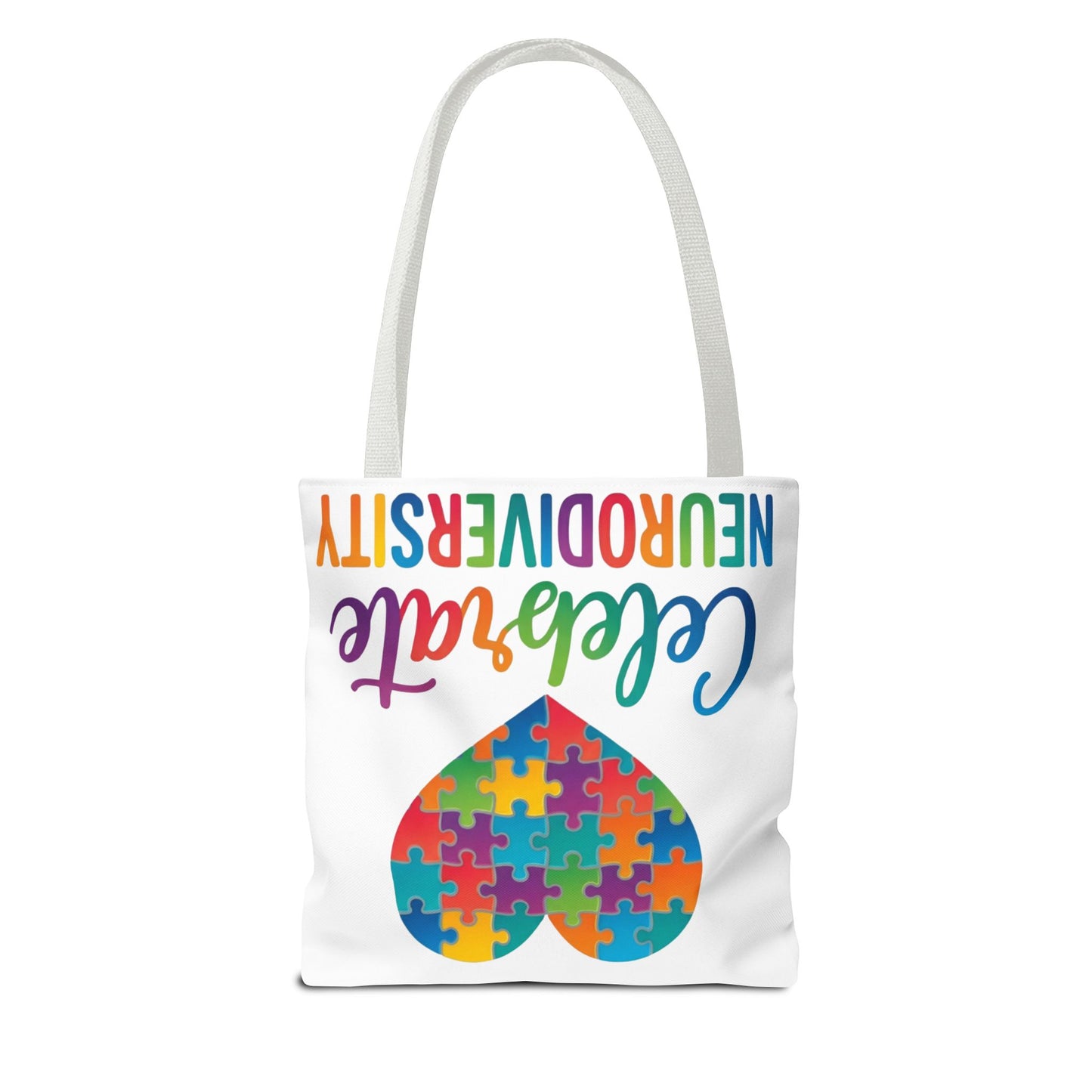 Celebrate Neurodiversity Tote Bag – Rainbow Puzzle Heart Awareness Tote