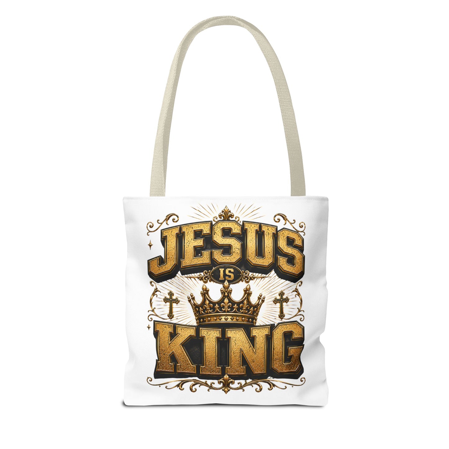 Jesus Is King Tote Bag - Christian Faith Crown Design