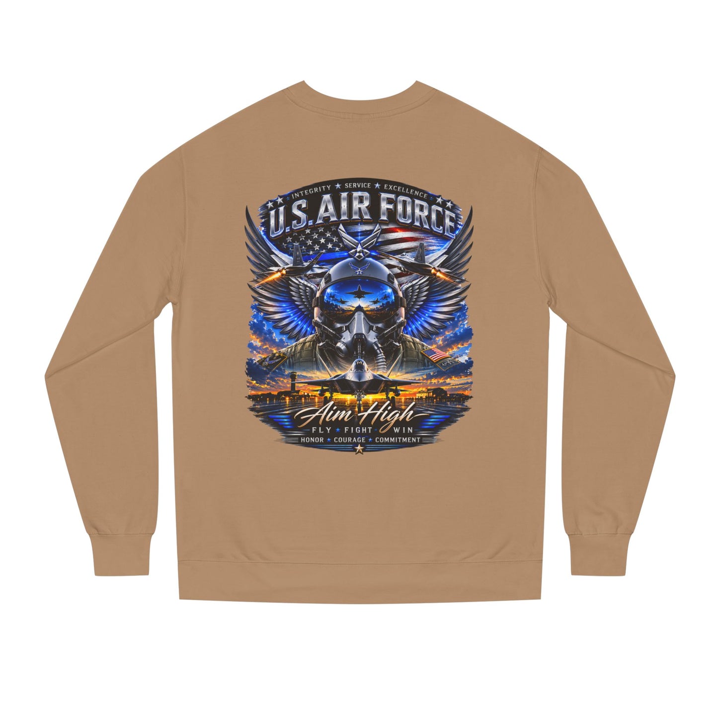 U.S. Air Force Crewneck Sweatshirt — "Aim High" Fighter Jet Graphic