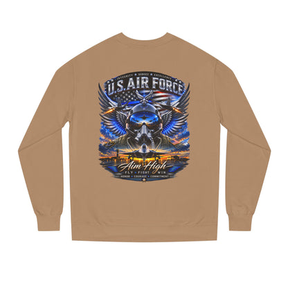 U.S. Air Force Crewneck Sweatshirt — "Aim High" Fighter Jet Graphic
