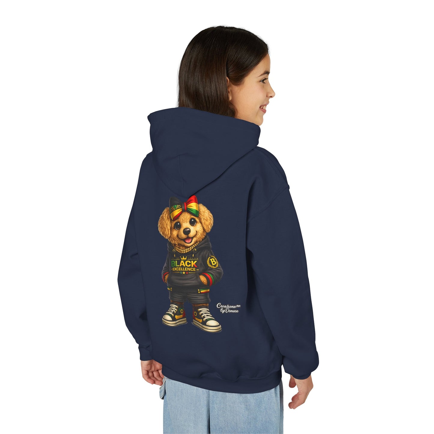 Youth Hoodie — Black Excellence Bear Graphic Sweatshirt (Kids)