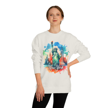 New York Skyline Sweatshirt — Colorful Statue of Liberty Cityscape Crewneck