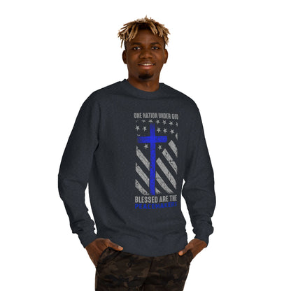 Blessed Are The Peacemakers Crewneck Sweatshirt — One Nation Under God Christian Flag Design