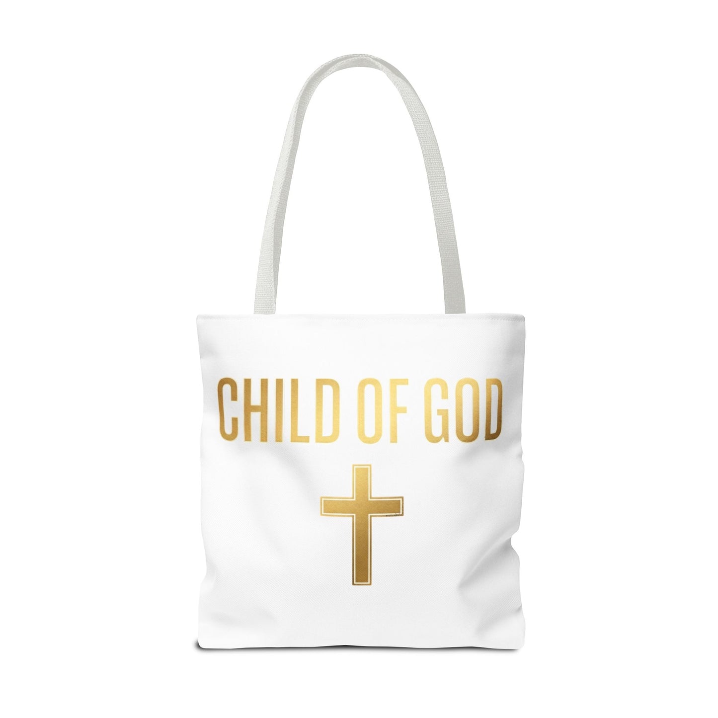 Child of God Tote Bag — Gold Cross Religious Canvas Tote