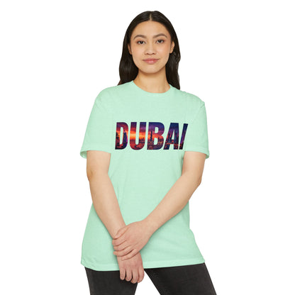 Dubai Cityscape T‑Shirt — Sunset Skyline Text Travel Tee