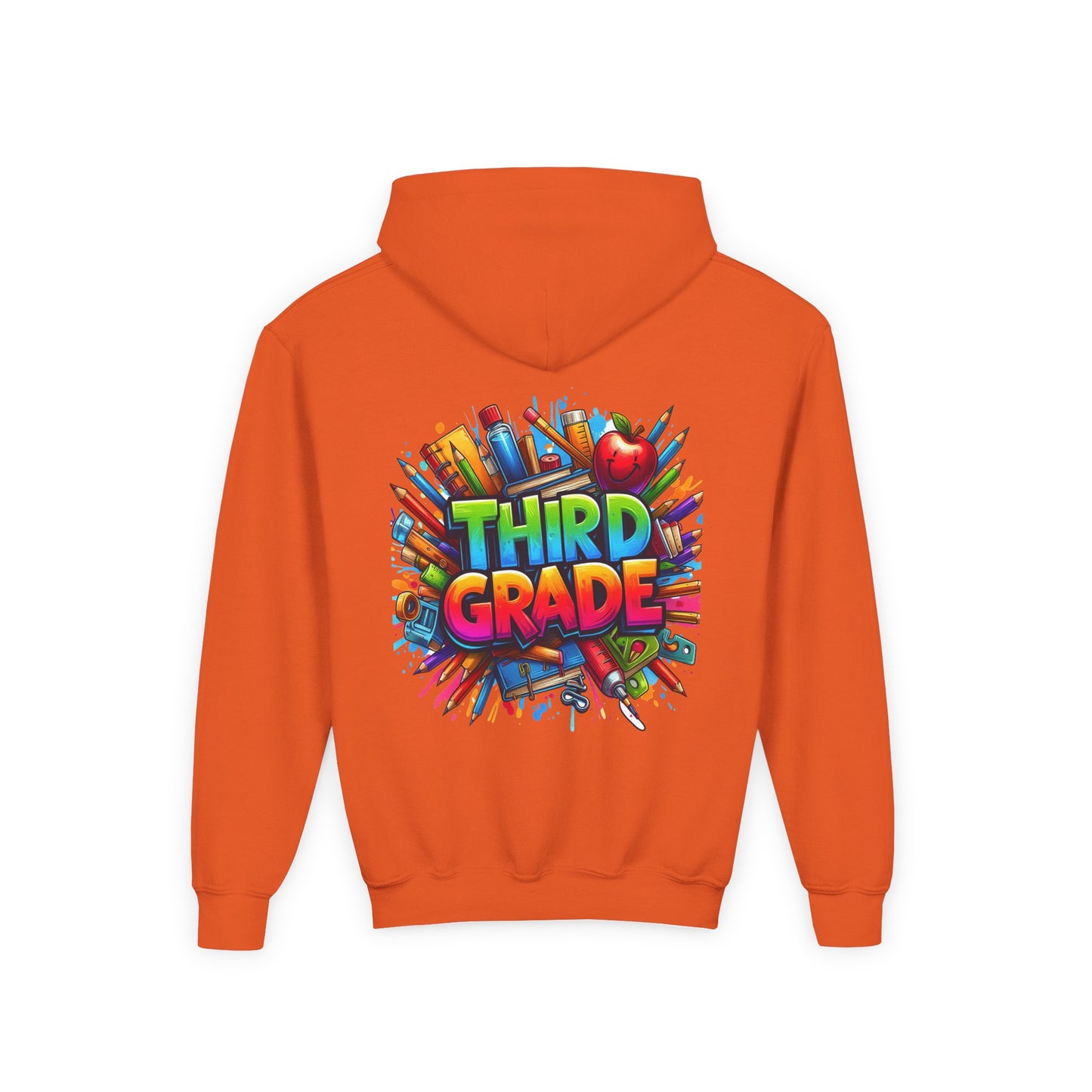 Third Grade Kids Hoodie — Colorful School Supplies Back-to-School Sweatshirt