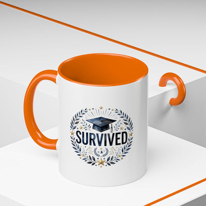 Survived Graduation Coffee Mug — Floral Laurel Grad Cap Accent Mug (11/15oz)