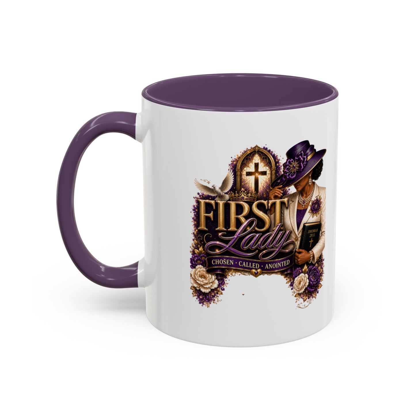 First Lady Church Coffee Mug — Elegant Purple Hat Gospel Tea Cup (11/15oz)
