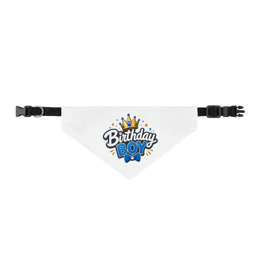Birthday Boy Clip-On Pet Bandana — Birthday Crown & Bow Tie Dog Collar Accessory