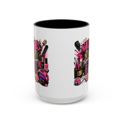Coffee Mug — "Nails Are My Therapy" Pink Nail Tech Gift