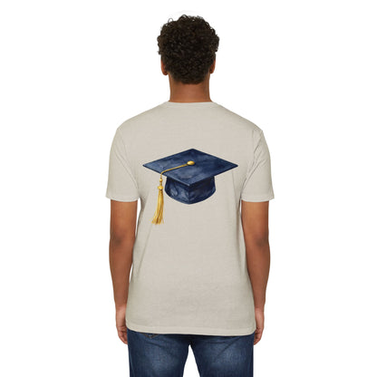 Graduation Cap T-Shirt — Navy Mortarboard with Gold Tassel