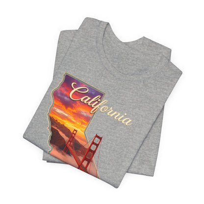 California Golden Gate Tee — "California The Golden State" Sunset Map T-Shirt