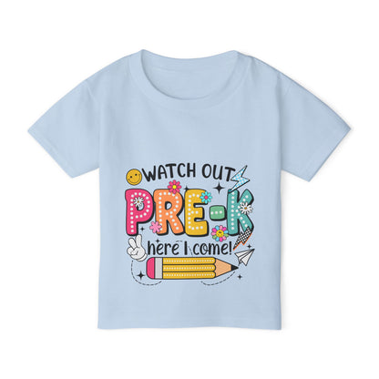 Toddler T-Shirt — "Watch Out Pre-K Here I Come!" Back-to-School Graphic Tee